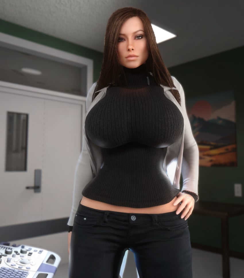 1girls 3d alternate_breast_size big_lips black_clothing black_legwear black_pants black_sweater black_topwear black_turtleneck black_turtleneck_sweater breasts_bigger_than_head brown_hair bulging_breasts busty clothed clothed_female clothing female female_only front_view futuristic ghost_lips gigantic_breasts hand_on_hip hand_on_own_hip high_resolution highres hips hourglass_figure house_(series) huge_breasts human human_female jeans lips long_hair looking_at_viewer lowleg midriff midriff_peek midriff_showing neutral_expression olivia_wilde pants pink_lips remy_hadley serious_face sfw shirt slim_waist solo solo_female sweater thigh_gap thirteen_(house) tight_clothing tight_sweater turtleneck turtleneck_sweater upper_body vaako wide_hips