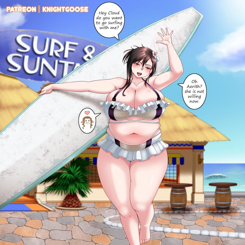 1girls aerith_gainsborough belly big_belly big_breasts bikini black_hair breasts chubby cleavage death dialogue digestion fatal_vore female final_fantasy final_fantasy_vii huge_breasts knightgoose overweight overweight_female post_vore post_vore_weight_gain swimsuit text tifa_lockhart tifa_lockhart_(shining_spirit) vore