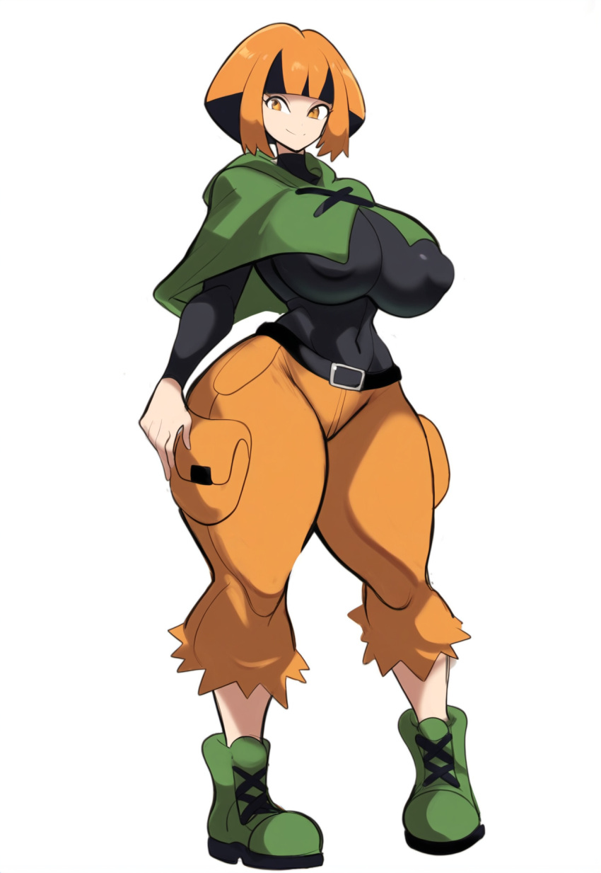 ai_generated big_breasts covered_nipples female female_focus female_only full_body gardenia_(pokemon) mullon novelai orange_hair pokemon solo solo_female thick_thighs