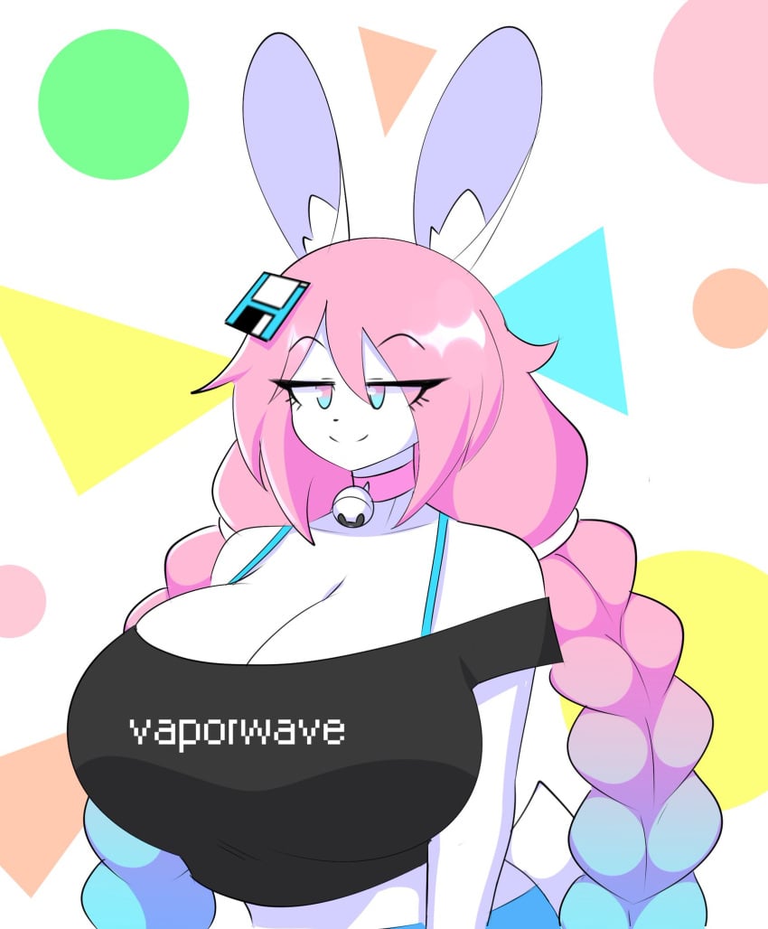 1boy artist_name big_breasts busty_boy collar cow_bell male male_only original_character peanut_butter_(theycallhimcake) rabbit rabbit_ears rabbit_humanoid smirking smug_smile solo solo_femboy tagme theycallhimcake twitter_link waist