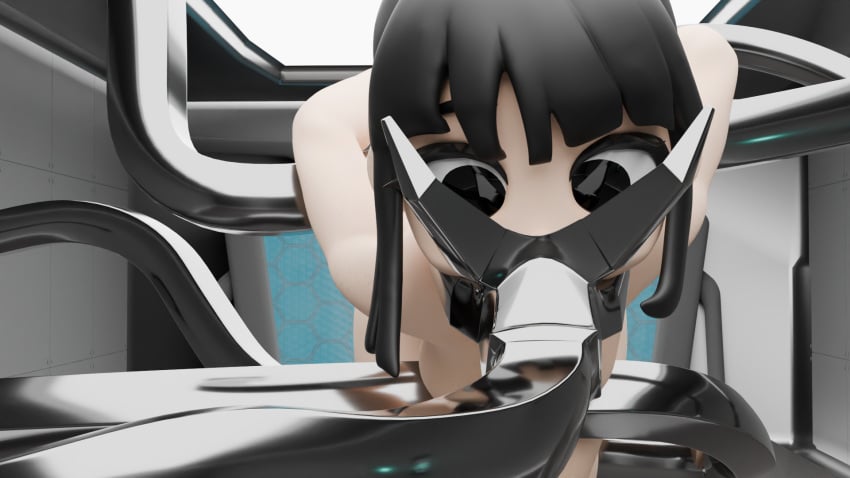 1girls ahe_gao ahe_gao ahegao_face black_hair blowjob boots breasts ethereal_mold female female fucking_machine hardcore machine robot robotic robotic_arm science_fiction scientific sex suspension