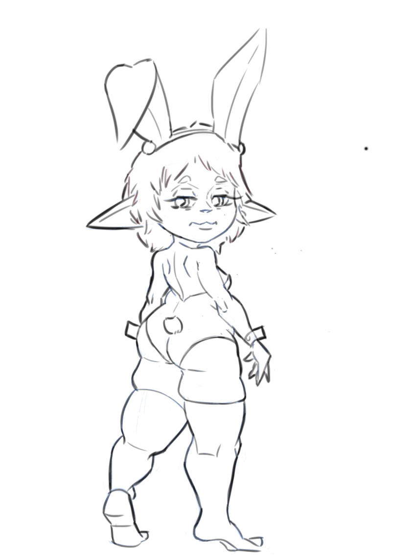 bunnysuit cocoko_coko final_fantasy_xiv lalafell lazyrat745 line_art shortstack thick_ass thick_thighs