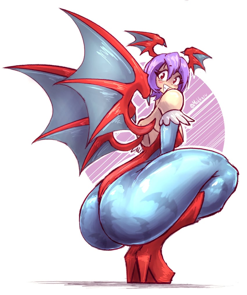 1girls ass back capcom darkstalkers leotard lilith_aensland mokkoyu pantyhose squatting succubus thick_thighs thighs