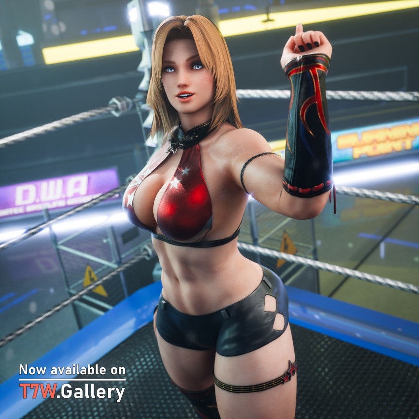 1girls 3d 3d_(artwork) abs absurd_res absurdres assertive_female biceps big_breasts blender blonde_hair boots breasts cleavage confident confident_female confident_smile dead_or_alive dead_or_alive_5 dead_or_alive_5_last_round dead_or_alive_6 dominant female female_focus female_only highres large_breasts legs midriff muscle muscles muscular muscular_female pose proud seductive seductive_gaze seductive_look shorts smile smiling smirking solo straps strong_woman t7w tekken7wallpapers thick_thighs thighs thight_clothing tina_armstrong toned toned_body toned_female victory_pose victory_position wrestler wrestling_ring