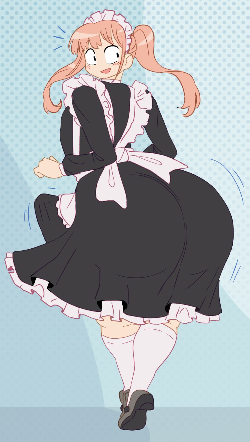 angstrom blush crossdressing femboy huge_ass huge_cock hung_trap hyper_ass komi-san_wa_komyushou_desu maid maid_headdress maid_outfit maid_uniform pink_hair surprised tadano_hitohito