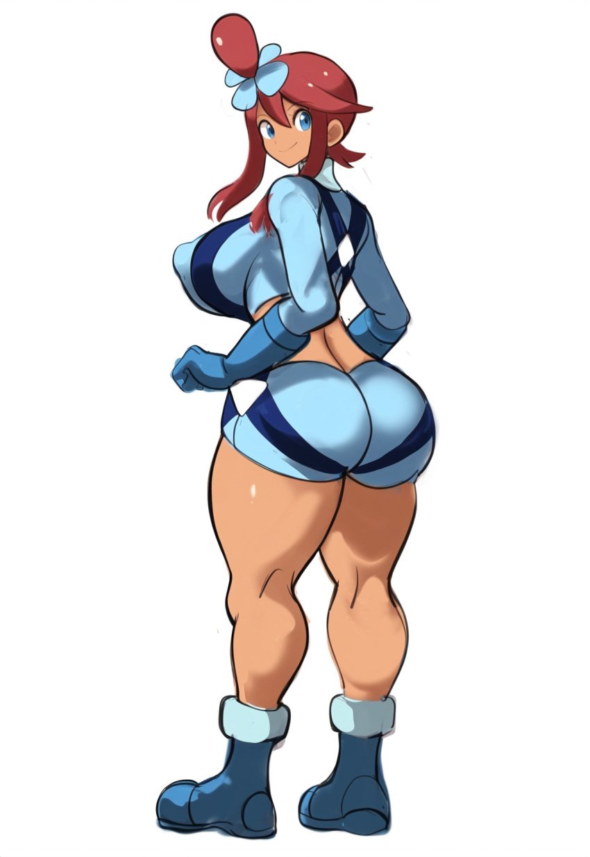 ai_generated ass big_breasts dark-skinned_female dark_skin female female_focus female_only full_body mullon novelai pokemon pokemon_bw red_head skyla_(pokemon) solo solo_female thick_thighs