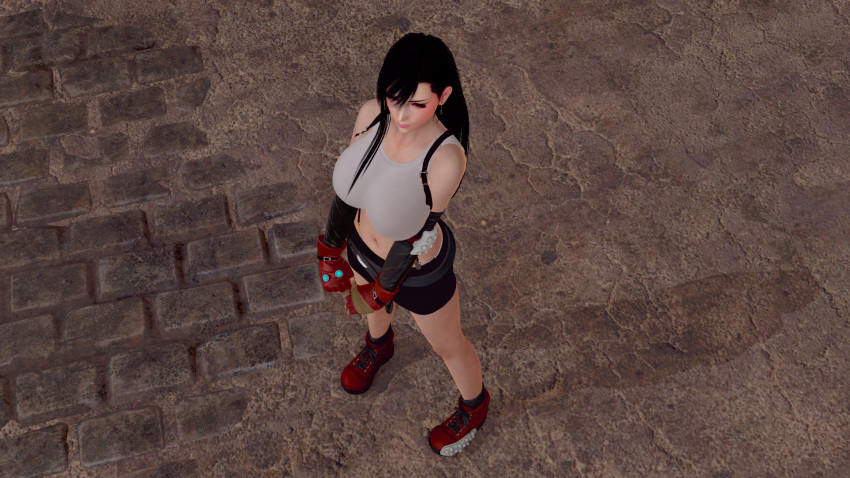 3d big_breasts breasts_bigger_than_head clothed clothed_female female final_fantasy final_fantasy_vii final_fantasy_vii_remake from_above gloves high_angle large_breasts solo_female solo_focus suspender_skirt suspenders tifa_lockhart voluptuous voluptuous_female white_shirt