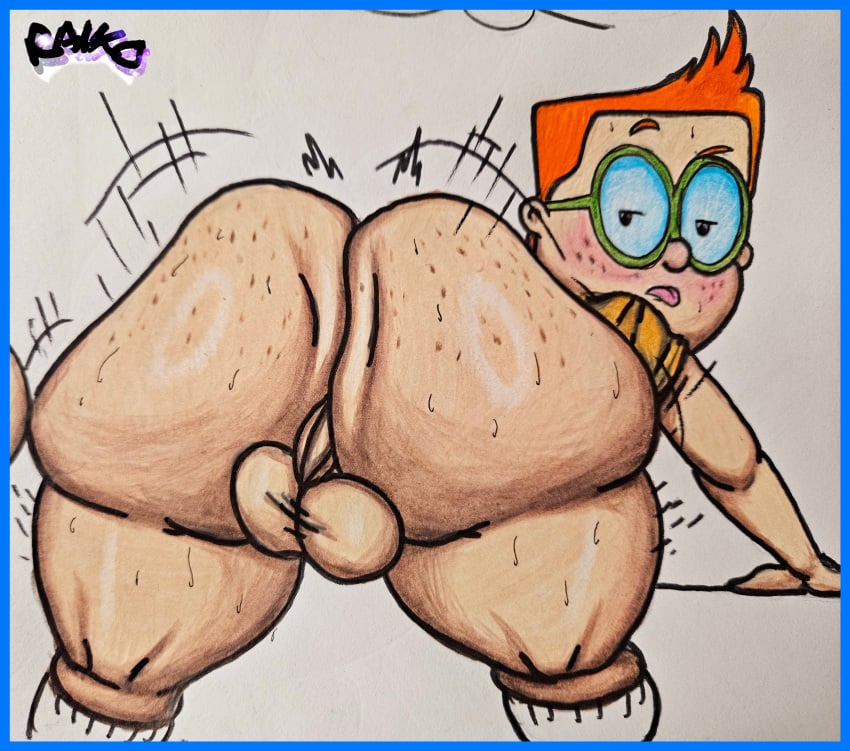 1boy ass backsack balls big_ass big_butt blush blushing_at_viewer bottomless butt captain_underpants_(series) dav_pilkey fat_ass fat_butt freckles freckles_on_ass glasses huge_ass huge_butt looking_at_viewer looking_back looking_back_at_viewer male male_only melvin_sneedly orange_hair raikutaku solo sweat sweating sweaty_butt thick_ass thick_butt tongue tongue_out twerking