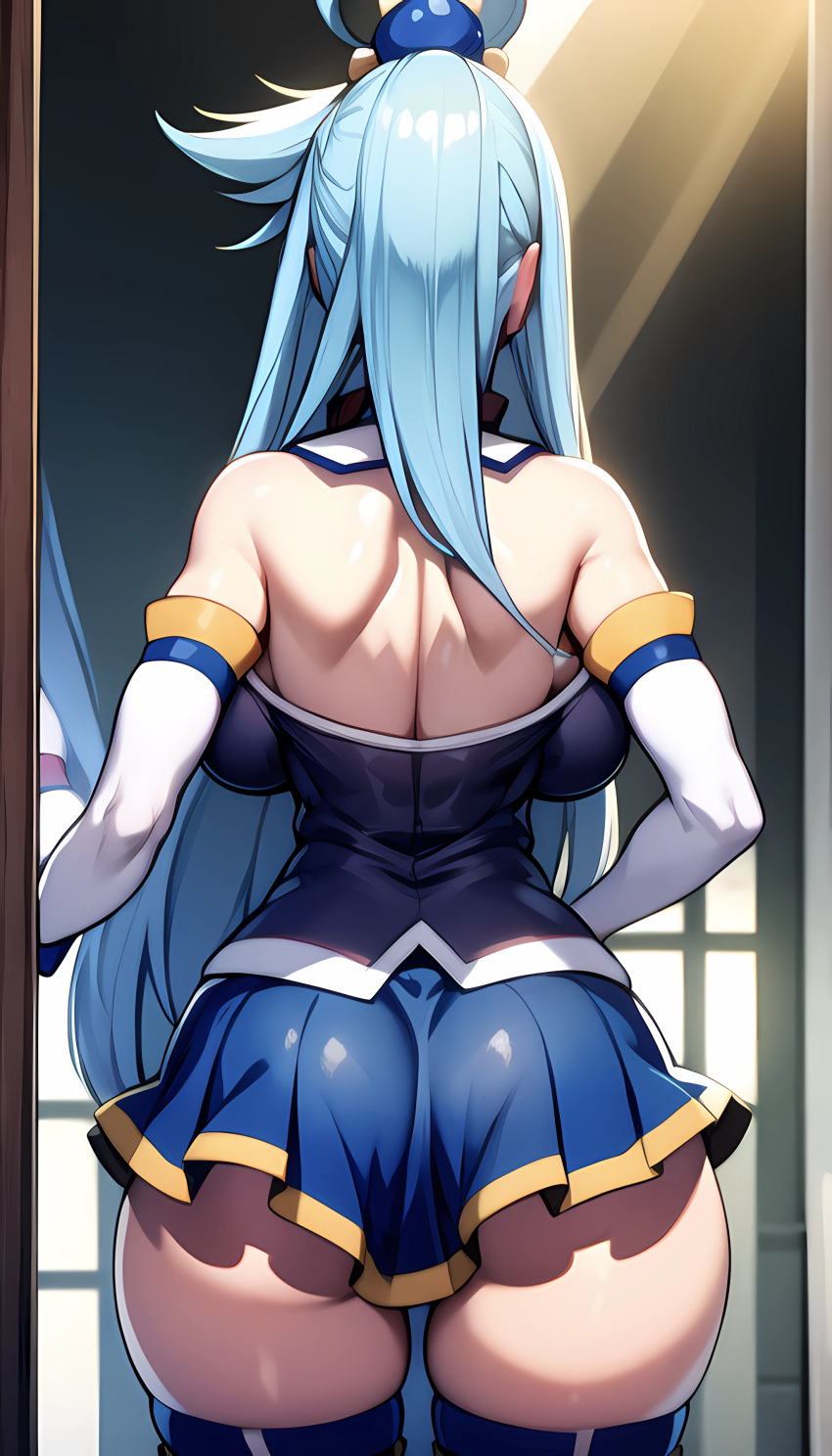 1girls ai_generated aqua_(konosuba) ass back_view big_breasts big_butt blue_hair breasts female female_only kono_subarashii_sekai_ni_shukufuku_wo! skirt solo