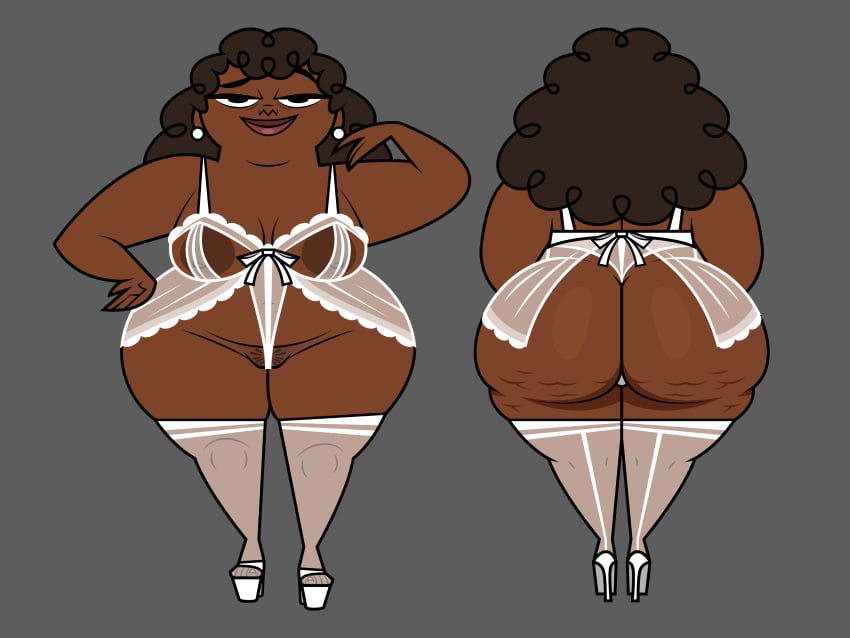 areolae ass ass_focus ass_grab ass_up bbw big_ass big_breasts big_butt black_body brown_hair cartoon_network cellulite chubby chubby_female dark-skinned_female dark_skin dat_ass earrings ebony female female_only hairy_pussy heels high_heels huge_ass huge_breasts hyper_ass hyper_butt jk94 lace lace-trimmed_bra lace-trimmed_thighhighs lace_trim large_ass large_breasts leshawna's_mom lingerie looking_at_viewer mature mature_female mature_woman milf panties pose posing pussy pussy_juice smile smiling solo solo_female tagme thick_ass thick_legs thick_thighs total_drama_island wide_hips