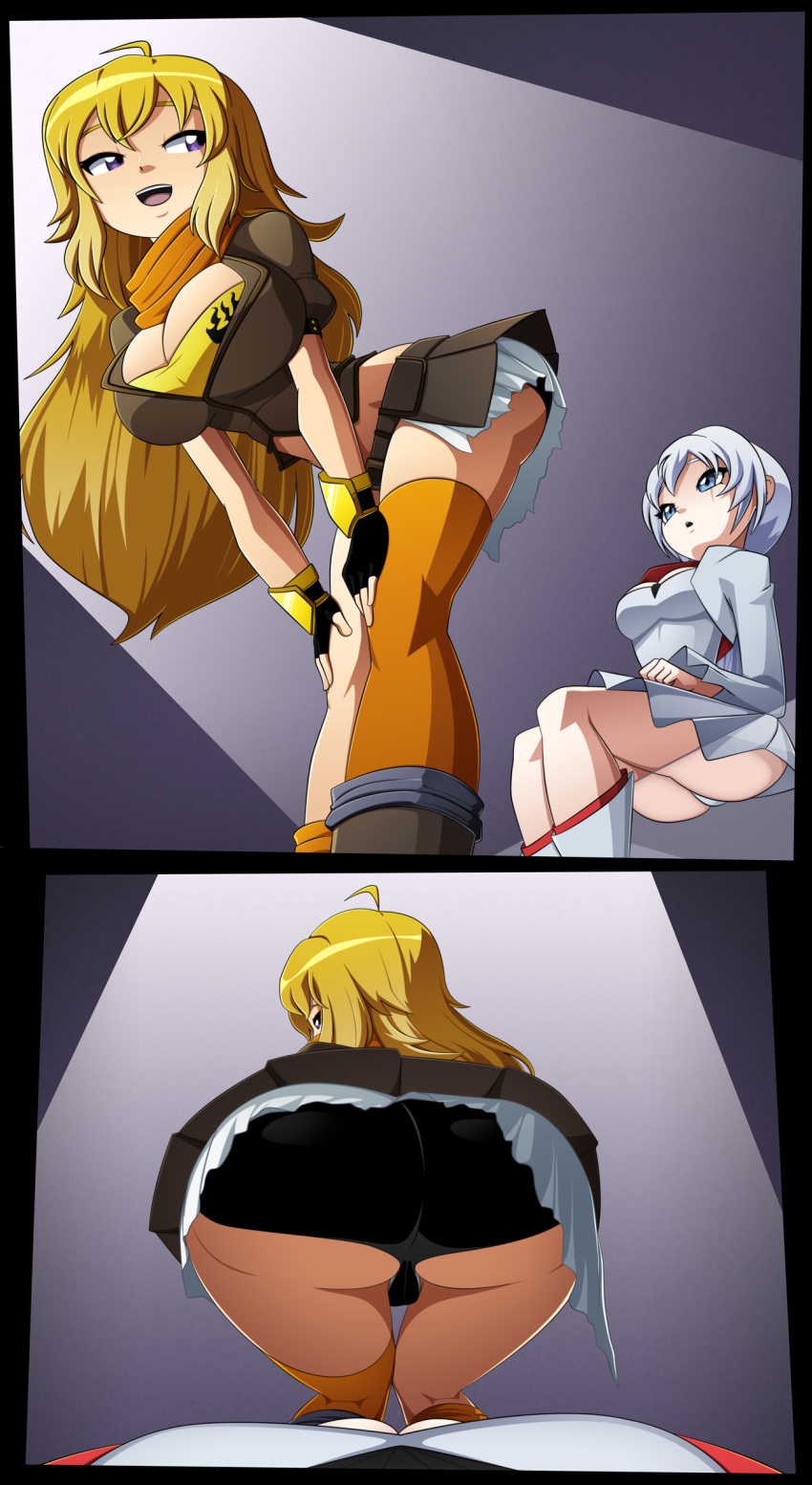 2girls 2koma big_ass big_breasts breasts cleavage female female_only female_pov lap_dance lapdance large_breasts panties pov ravenravenraven rwby thighhighs vale_outfit weiss_schnee weiss_schnee_(vale) yang_xiao_long yang_xiao_long_(vale)