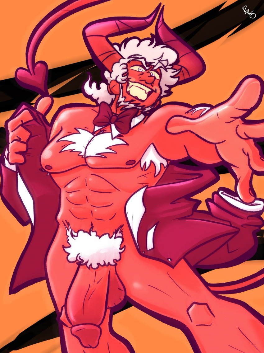 1boy abs armpit_hair barely_clothed beard bearded big_penis bowtie bowtie_collar bowtie_only demon demon_boy demon_horns demon_humanoid fully_retracted_foreskin gay gay_male hairy hairy_armpits hairy_arms hairy_chest hairy_male horn horned_humanoid horned_male horns jacket jacket_on_shoulders jacket_only jacket_open male male_focus male_only male_pubic_hair muscular muscular_arms muscular_male oc original_character original_characters partially_clothed partially_clothed_male pec pecs pectoral pectorals penis pubic_hair removing_clothing removing_jacket retracted_foreskin rickyramsteam solo solo_focus solo_male standing