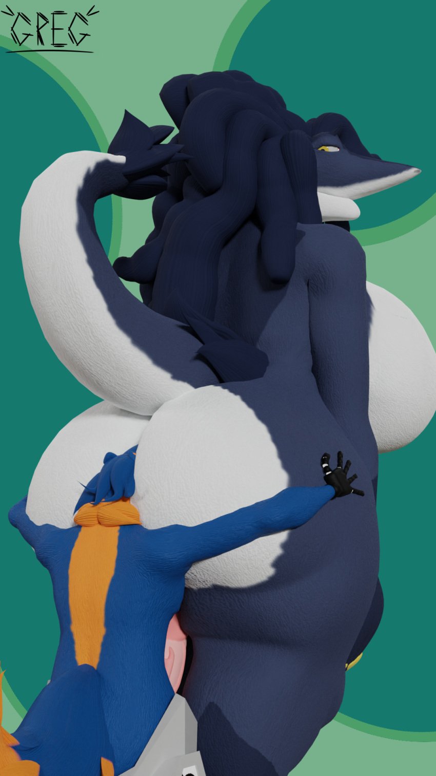 2024 3d_(artwork) 9:16 abstract_background anthro ass azure_(greg) big_breasts big_butt big_penis blender_(artwork) blue_body blue_fur breasts curvy_figure digital_media_(artwork) duo female fur genitals gloves_(marking) greg_(artist) greg_(greg) hi_res huge_breasts huge_butt huge_cock hyper hyper_breasts hyper_butt larger_female leg_markings machine male male/female markings multicolored_body nude nude_anthro penis protogen sergal size_difference smaller_male socks_(marking) stinkface tail thick_thighs two_tone_body vein veiny_penis voluptuous