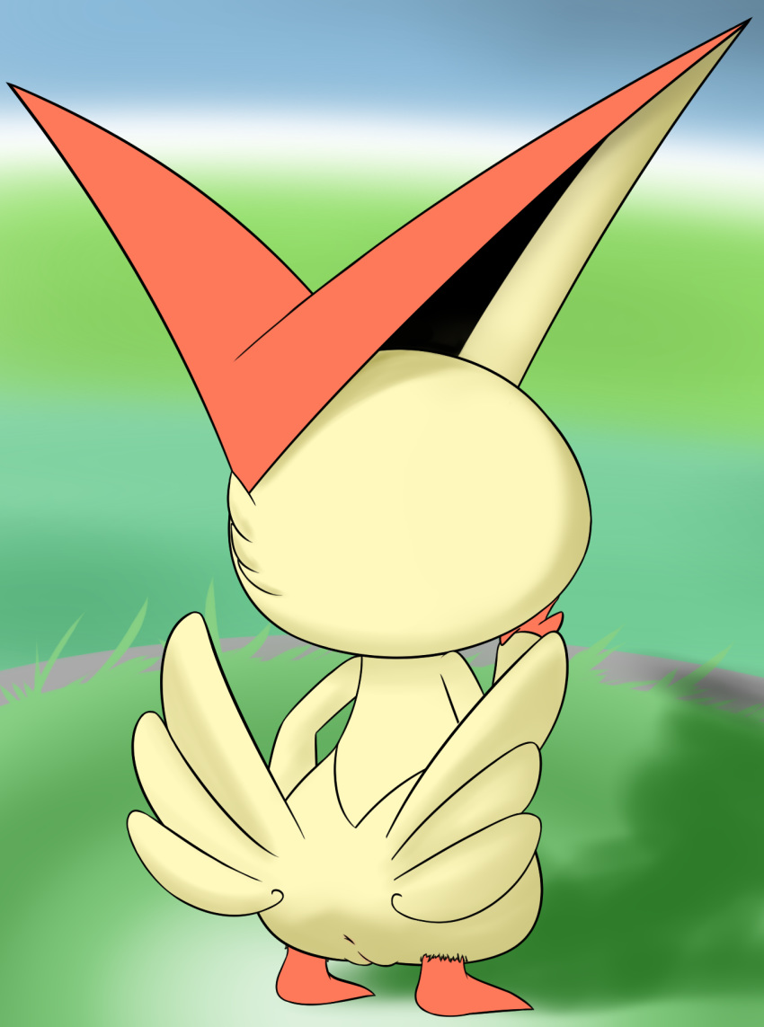 1girls 2018 anus ass big_ears butt_wings digital_media_(artwork) feet female feral fur furry furry_only hi_res legendary_pokémon mammal nintendo orange_fur pokémon_(species) pokemon pussy rear_view solo standing victini video_games wings yumei