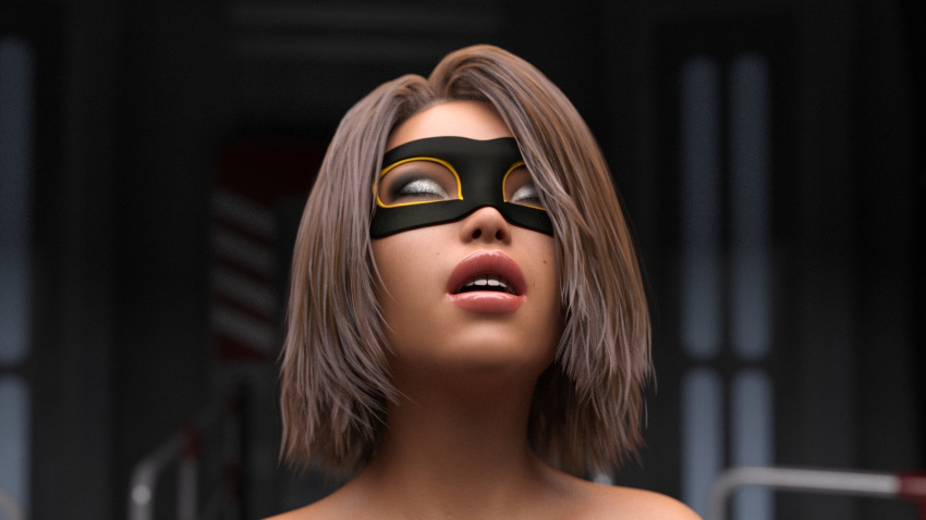 1futa 3d brown_hair close-up closed_eyes dickgirl eyeshadow face futanari intersex mask open_mouth pat_(artist) superheroine thea