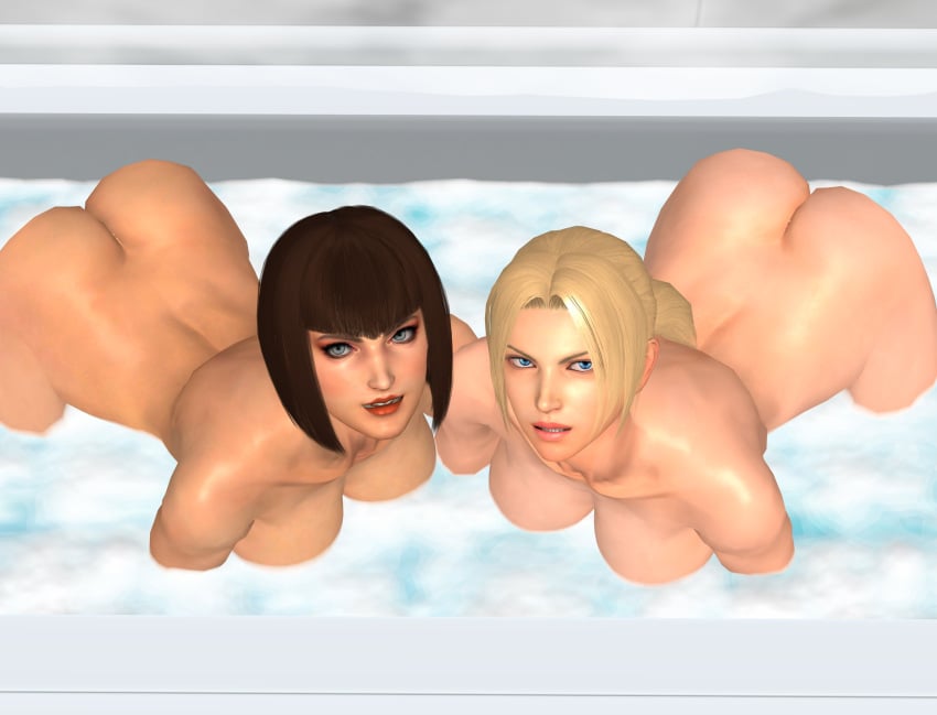 2girls 3d all_fours anna_williams ass bandai_namco bath bathing bathing_together bathroom bathtub blonde_hair blue_eyes bob_cut brown_hair brunette_hair butt_crack european_female fighting_game foam fringe looking_at_viewer looking_up looking_up_at_viewer mature_female mature_woman milf naked naked_female namco nina_williams nude nude_female older_female older_sister older_woman ponytail purrbomb42 silf silfs sisters steam steamy tekken tekken_7 white_female