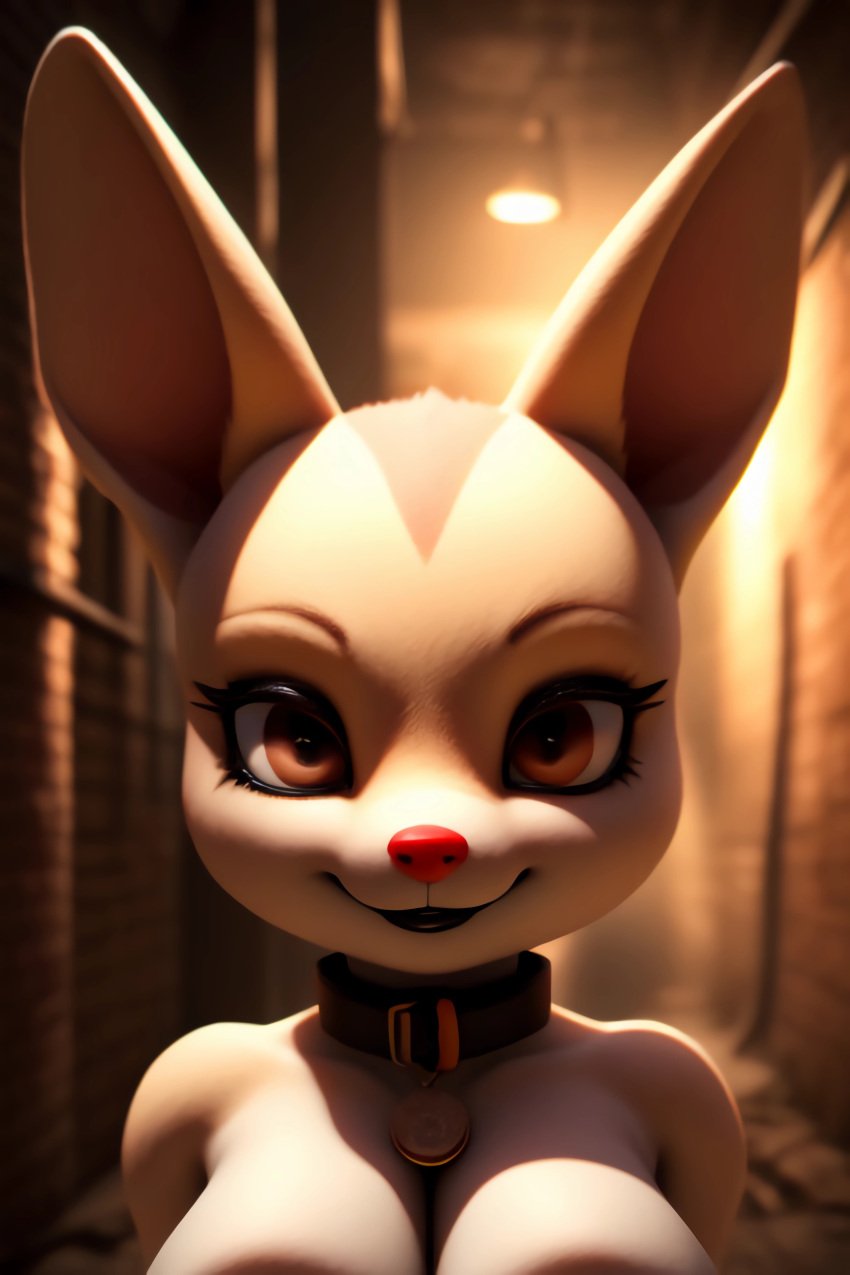 1girls aggressive_retsuko aggretsuko ai_generated anthro big_breasts black_lipstick brown_body brown_eyes brown_fur brown_skin canid canine collar eyebrows eyelashes fenneko front_view frosting.ai furry hi_res high_resolution huge_breasts large_breasts looking_at_viewer nude red_nose sanrio smug synthneon