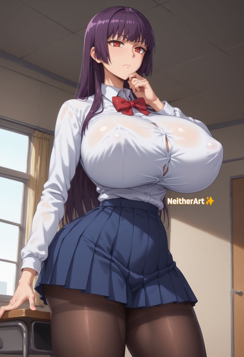 ai_generated big_breasts button_gap female girl horny neitherart nipple_bulge please_don't_bully_me,_nagatoro president_(nagatoro) sana_sunomiya school_uniform textme