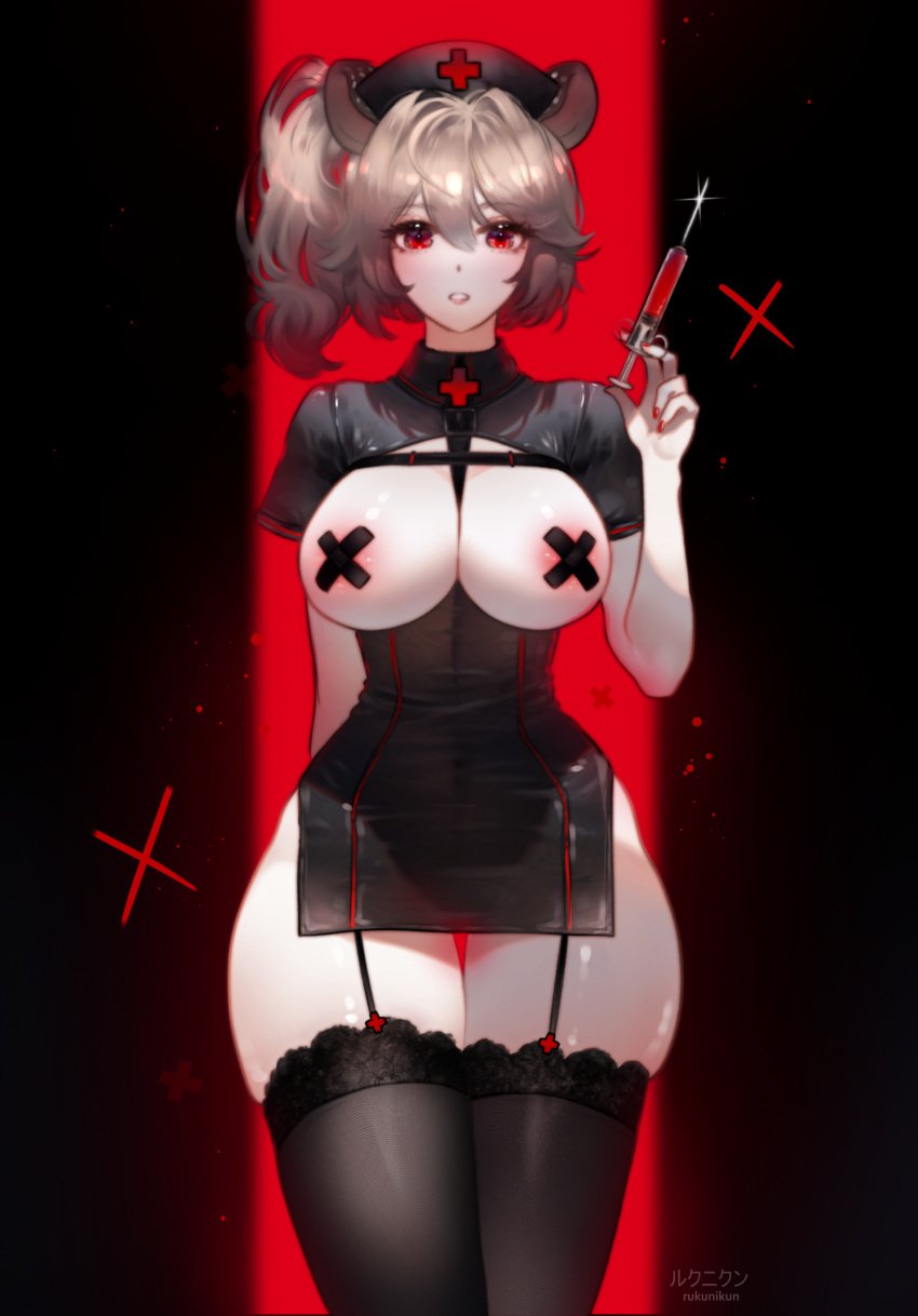 1female 1girls areolae baku bandaids_on_nipples big_breasts cleavage cream_hair female garter_straps goth gothic hair_tied hair_tied_back hair_tied_up hip_dips hips indie_virtual_youtuber large_breasts large_hips large_thighs latex looking_at_viewer nimi_nightmare nipples nude nude_female nurse nurse_cap nurse_clothing nurse_headwear pasties red_cross red_eyes rukunikun skin_tight skintight sole_female solo_female solo_focus syringe tagme tapir thick_thighs thigh_gap thigh_highs thigh_strap thighs twitter virtual_youtuber vtuberfanart