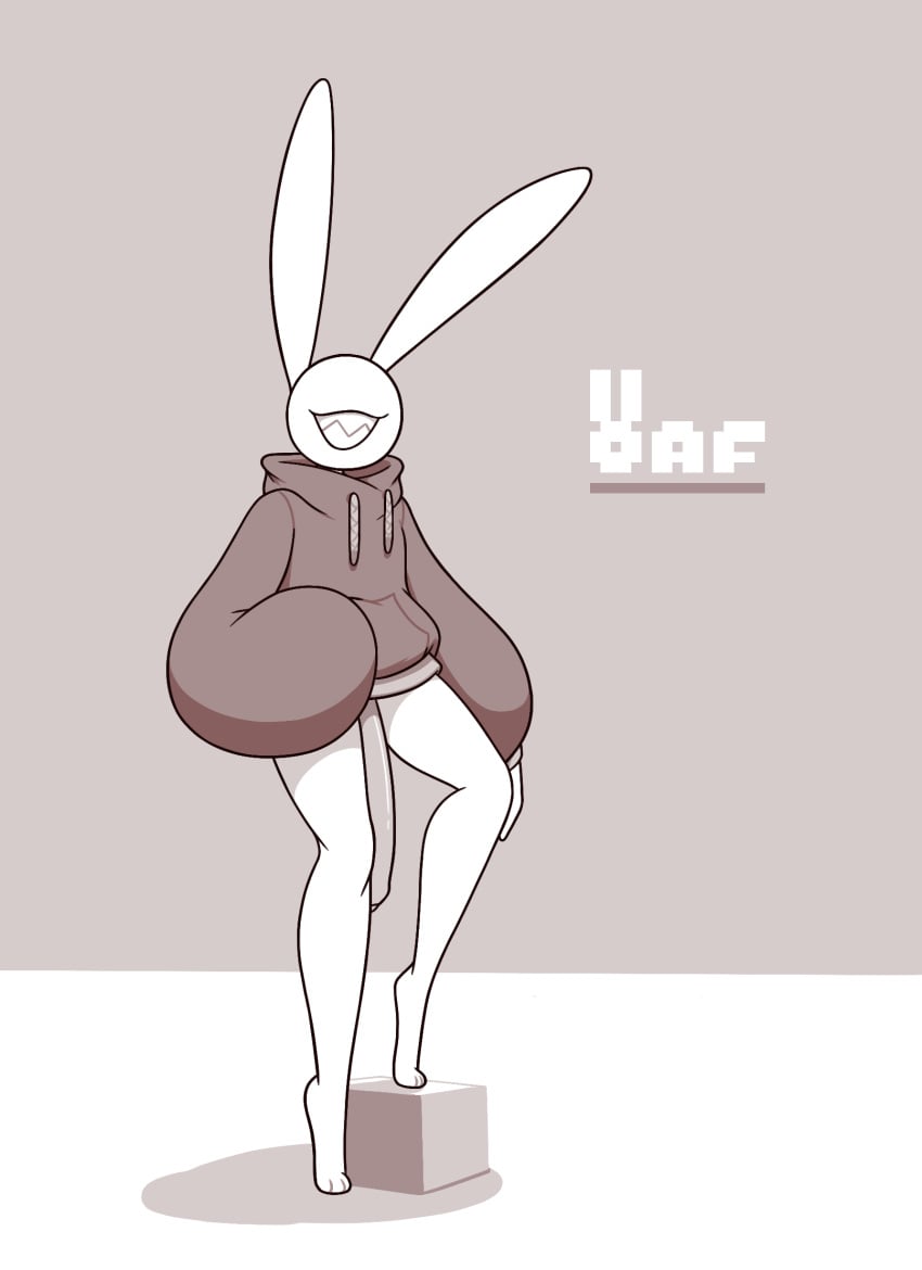 bottomless bunny_ears clothed clothing femboy huge_cock long_penis male male_only nsfwoaf oaf_(nsfwoaf) penis penis_to_the_knees rabbit rabbit_humanoid simple_background smile sweater