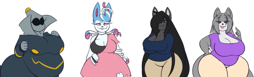 big_breasts breasts cleavage dee(dewwydartz) desire_(dewwydartz) dewwydarts dewwydartz dusknoir eeveelution female furry huge_breasts malice_(dewwydartz) may_(dewwydartz) pokemon pokemon_(species) sylveon thick_thighs wide_hips