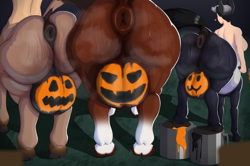 3futas animal_genitalia_on_humanoid anus ass back back_view backsack balls bodypaint cailey_steud centaur cruth_lugha donut_anus equid_taur futa_only futanari halloween horse_anus_on_humanoid horsecock horsecock_futanari horsecock_on_humanoid huge_anus huge_ass huge_balls humanoid light-skinned_futanari light_skin monster monster_girl musk nude painted_balls puffy_anus sabie_seamh smell standing steam sweat taur therivalone