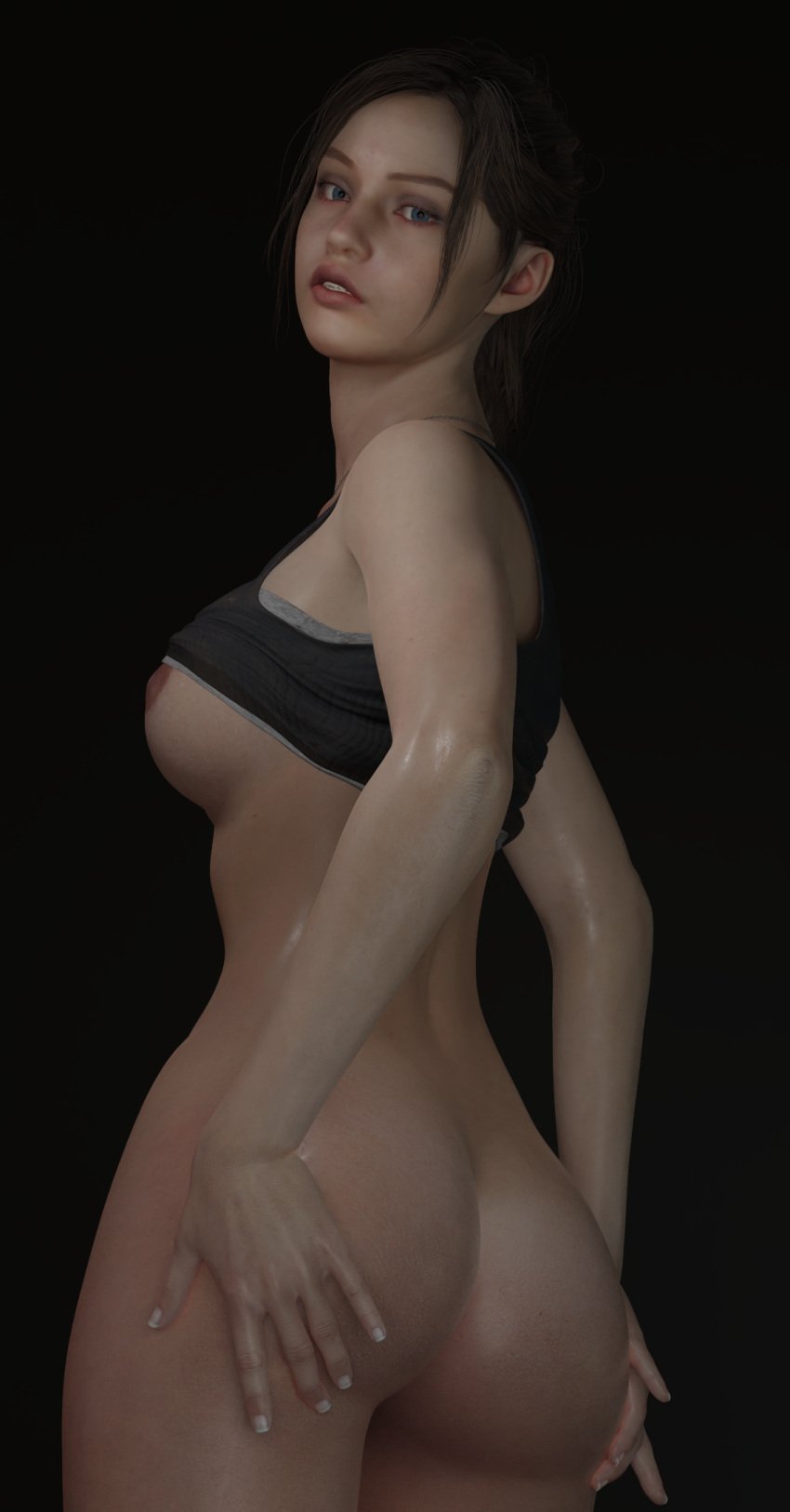 3d ass ass_lift breasts claire_redfield claire_redfield_(jordan_mcewen) female ponytail resident_evil resident_evil_2 seductive seductive_look solo thick_ass tits_out