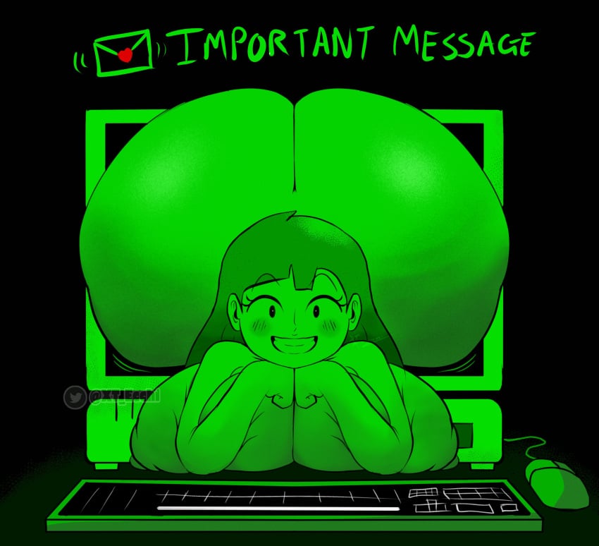 big_ass big_breasts computer_monitor green_skin melissa_(cattrigger) melissa_(game) smile xt_ecchi