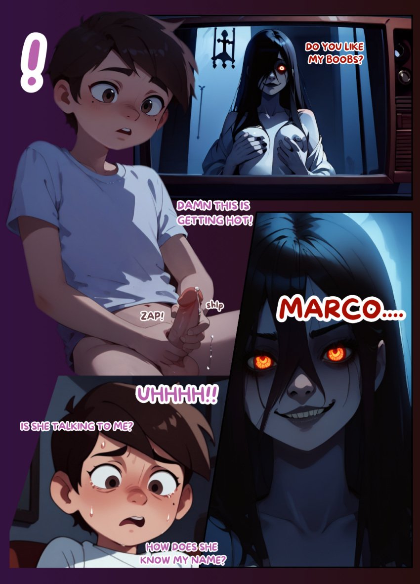 ai_generated anal anal_sex bubble_butt comic cowgirl_position cum cum_inside doggy_style femboy futa_on_male futanari horror_(theme) huge_cock internal_cumshot internal_view licaidev male marco_diaz missionary_position sadako_yamamura sissy small_breasts small_penis star_vs_the_forces_of_evil the_ring