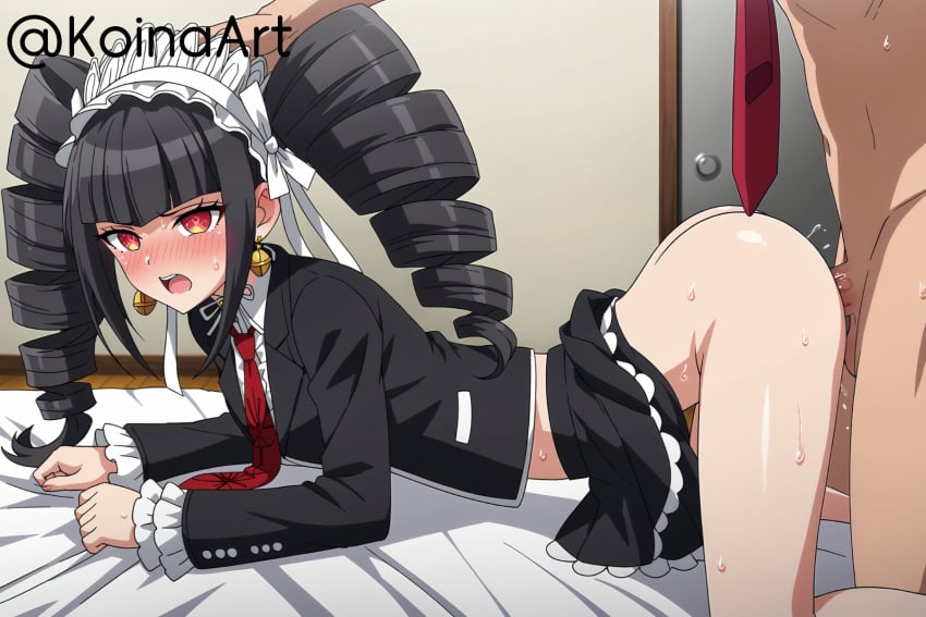 1boy ahe_gao ai_generated bangs black_hair blush celestia_ludenberg danganronpa danganronpa:_trigger_happy_havoc female floor floor_sex flustered from_behind from_below head_grab koinaart long_hair long_sleeves red_eyes sex sex_from_behind shirt skirt stable_diffusion vagina vaginal_penetration