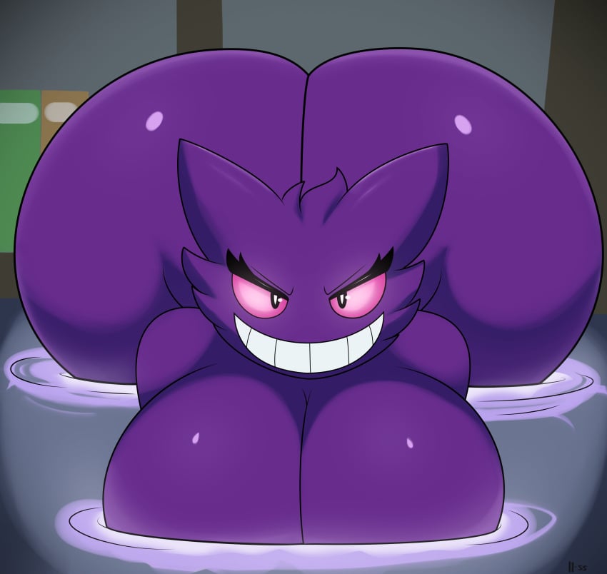 2024 absurd_res anthro ass ass_over_shoulder ass_up big_breasts biped breasts digital_media_(artwork) female female_only generation_1_pokemon gengar ghost ghost_girl hi_res huge_ass huge_breasts huge_hips huge_thighs hyper hyper_hips hyper_thighs ll-ss nintendo nude pokemon pokemon_(species) pose simple_background smile solo spirit teasing thick_thighs wide_hips