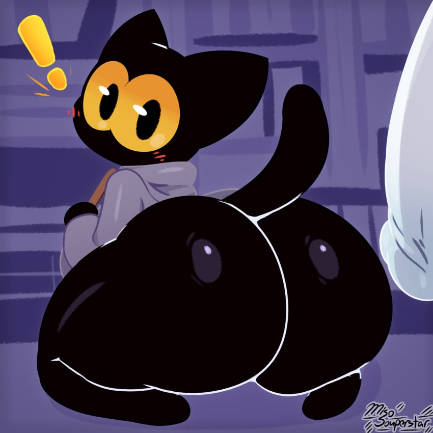 ! anthro big_ass black_body feline female ghost google magic_cat_academy male miso_souperstar momo_(google) penis yellow_eyes