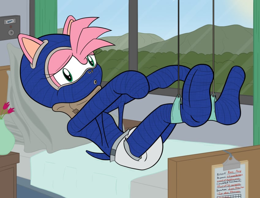 amy_rose body_cast diaper full_body_cast sonic_(series) sonic_the_hedgehog_(series)