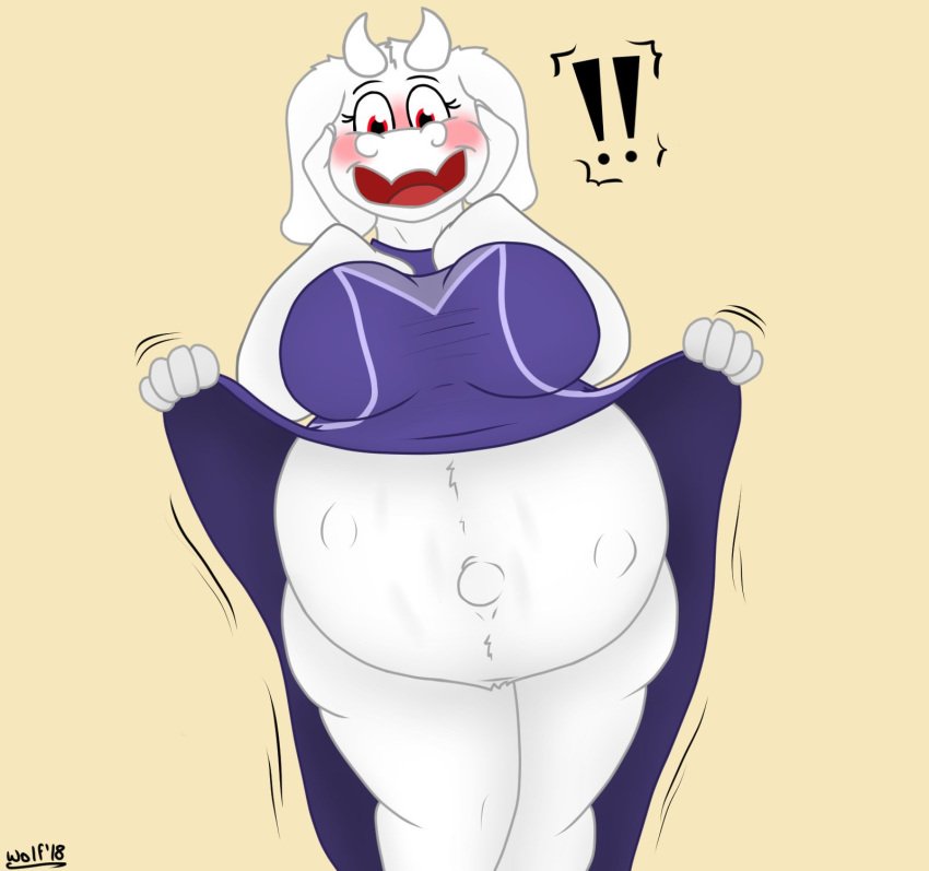 anthro belly big_belly big_breasts blush boss_monster bovid breasts caprine embarrassed female fetal_movement hi_res hyper hyper_belly mammal pregnant ready_to_pop solo toriel undertale undyingwolf video_games