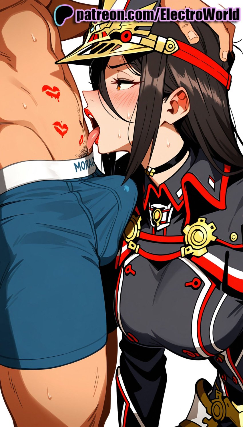 1girls 2025 ai_generated artist_name black_hair blush breasts breasts breasts bust chest electroworld female hat hi_res high_quality high_resolution highres licking long_hair mole mole_under_eye morag_ladair_(xenoblade) patreon patreon_username stable_diffusion sweat tattoo tongue tongue_out watermark xenoblade_(series) xenoblade_chronicles_2