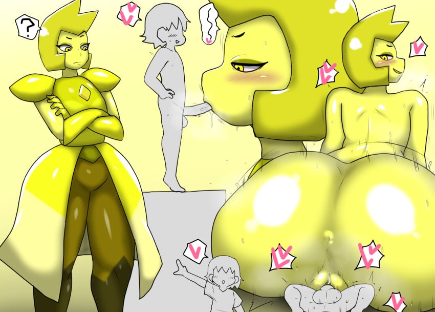 anon big_ass blonde_hair embarrassed enigi09 female oral_sex steven_universe tagme vaginal_penetration yellow_body yellow_diamond_(steven_universe) yellow_eyes