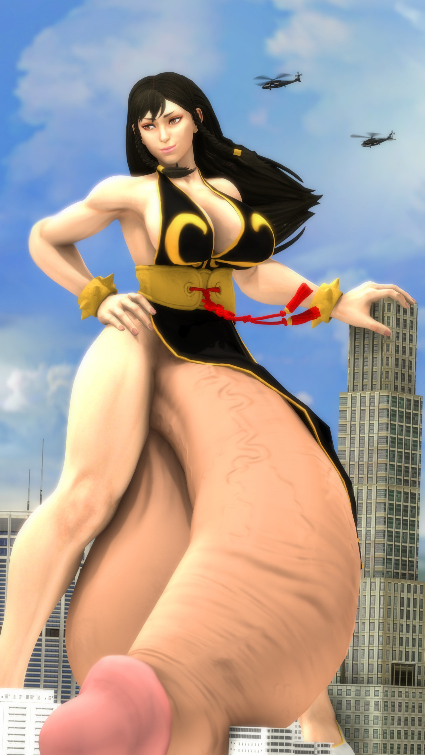 1futa 3d absurdres balls big_breasts breasts chun-li cleavage dickgirl erection futa_only futanari giantess highres huge_balls huge_testicles hyper hyper_balls hyper_penis hyper_testicles intersex large_breasts penis rattledbonezone solo solo_futa source_filmmaker street_fighter testicles