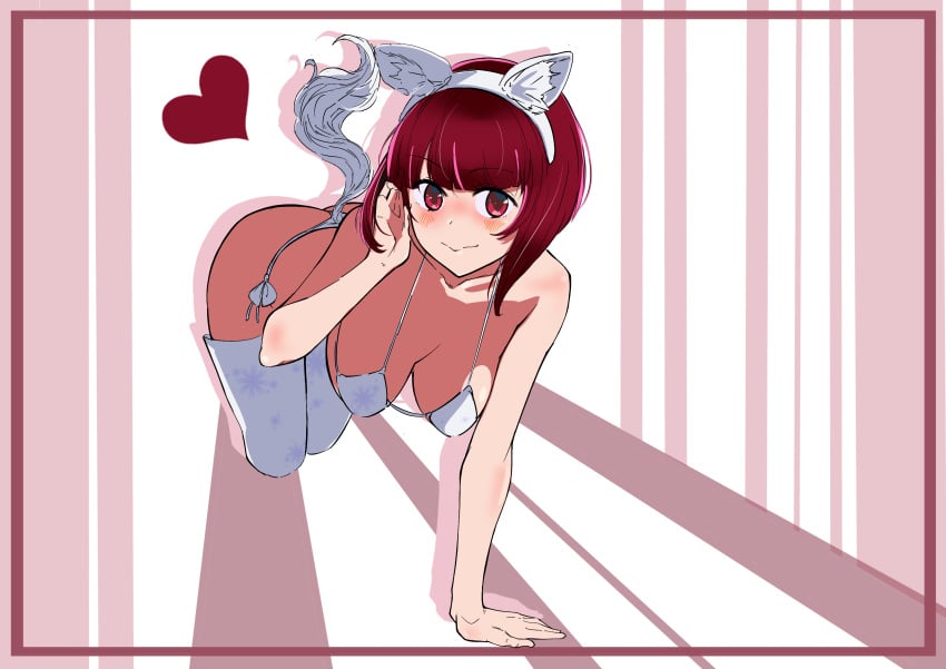 1girls animal_ear_fluff animal_ears animal_tail arima_kana arm_support bikini bikini_bottom bikini_only bikini_top blunt_bangs blush blush_face blushing_at_viewer blushing_female blushing_lines bowl_cut closed_mouth_smile coriponz eyebrows_visible_through_hair fake_animal_ears fake_animal_tail female halterneck high_school_student leggings legwear oshi_no_ko over-kneehighs petite petite_body petite_breasts petite_female petite_girl red_eyes red_eyes_female red_hair red_hair_female school_girl side-tie_bikini skinny skinny_female skinny_girl skinny_waist smile smiley_face smiling smiling_at_viewer smirk stockings string_bikini swimsuit swimwear teen_girl teenage_girl teenager thigh_highs thighhighs young_female young_woman