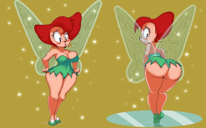 1girls big_ass cleavage cosplay crossover disney disney_fairies fairy_wings female female_only goof_troop hoop_earrings huge_ass milf minigirl multiple_poses oddrich peg_pete peter_pan_(disney) purple_yoshi_draws solo solo_female tinker_bell_(cosplay) wings