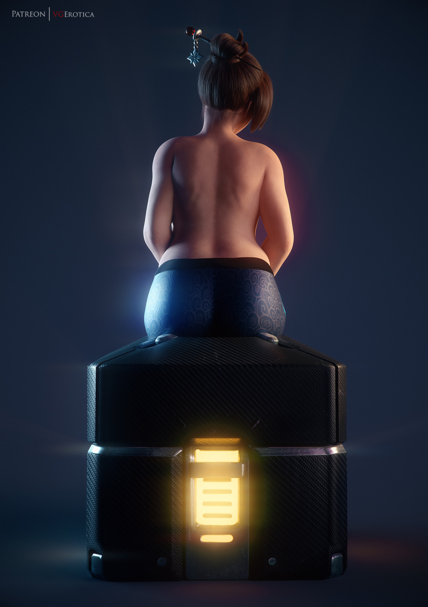 1girls 3d ass autodesk_maya back backside big_ass big_butt blizzard_entertainment butt curvy female female_only large_ass lootbox mei_(overwatch) overwatch sitting solo thick topless vgerotica wide_hips