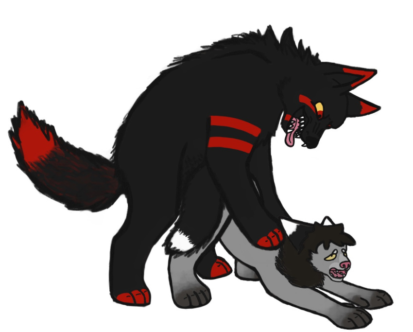 ambiguous_gender ambiguous_penetration barghest canid canine feline feral feral_on_feral four_toes open_mouth original_character original_characters paws rape rape_face straight tongue_out tribal_markings unknown_species