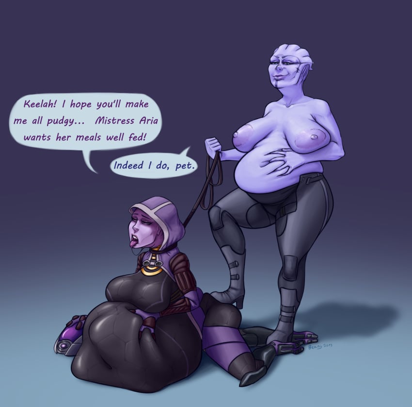 2girls alien alien_girl areolae aria_t'loak asari beanystalk belly big_belly bioware blue_skin breasts clothing erect_nipples fat female female_only female_with_female femdom femsub huge_breasts mass_effect multiple_girls nipples overweight overweight_female quarian tali'zorah_nar_rayya topless vore weight_gain yuri