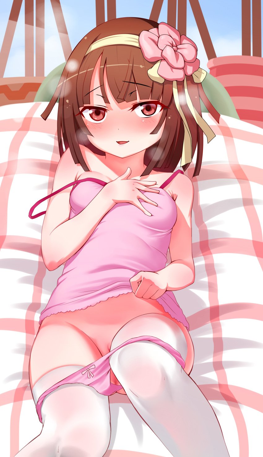 bakemonogatari lingerie monogatari_(series) note2000 pantsu panty_pull pussy sengoku_nadeko shirt_lift thighhighs uncensored