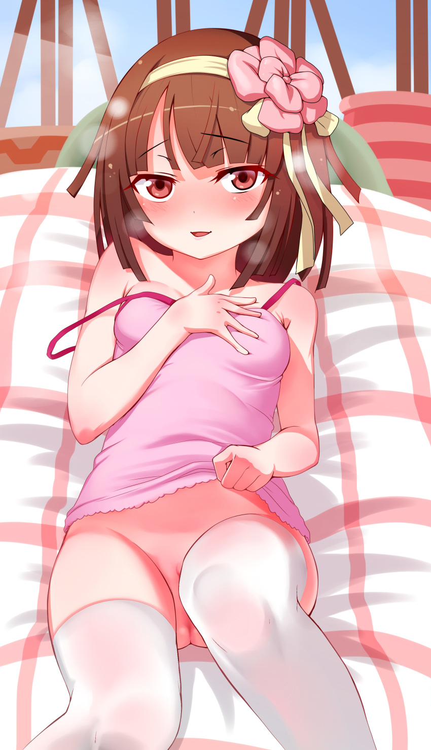 bakemonogatari bottomless lingerie monogatari_(series) note2000 pussy sengoku_nadeko shirt_lift thighhighs uncensored