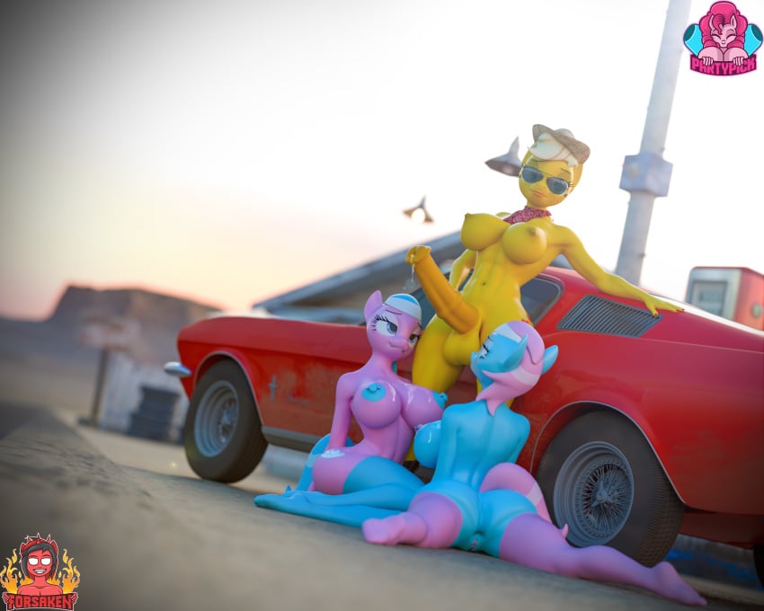 1futa 2girls 3d 5:4 abs aloe_(mlp) animal_genitalia animal_penis anthro anus applejack_(mlp) areola ass big_breasts bodily_fluids breasts clothing cowboy_hat cum equid equine equine_penis erection exhibitionism eyewear female ford ford_mustang ford_mustang_gt forsaken_(artist) friendship_is_magic furry futa_with_female futanari hat headgear headwear hi_res horse horsecock intersex intersex/female legwear lotus_blossom mammal medial_ring muscle_car muscular muscular_intersex my_little_pony nipple_piercing nipples outside partypick penis piercing pimp pony public pussy stetson stockings straight_hair sunglasses