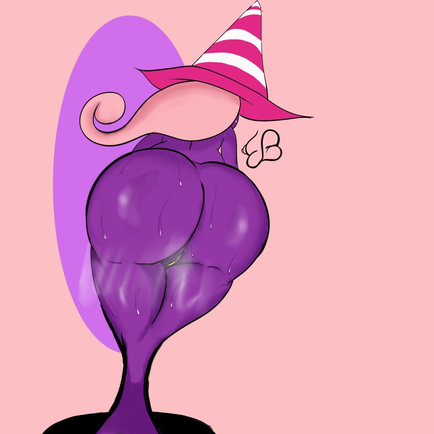 absurd_res anthro ass big_butt eddiebrije female genitals ghost hair hi_res mario_bros nintendo not_furry nude paper_mario pink_hair purple_body pussy rule_63 shadow_siren simple_background solo spirit vivian_(paper_mario) vulva wide_hips