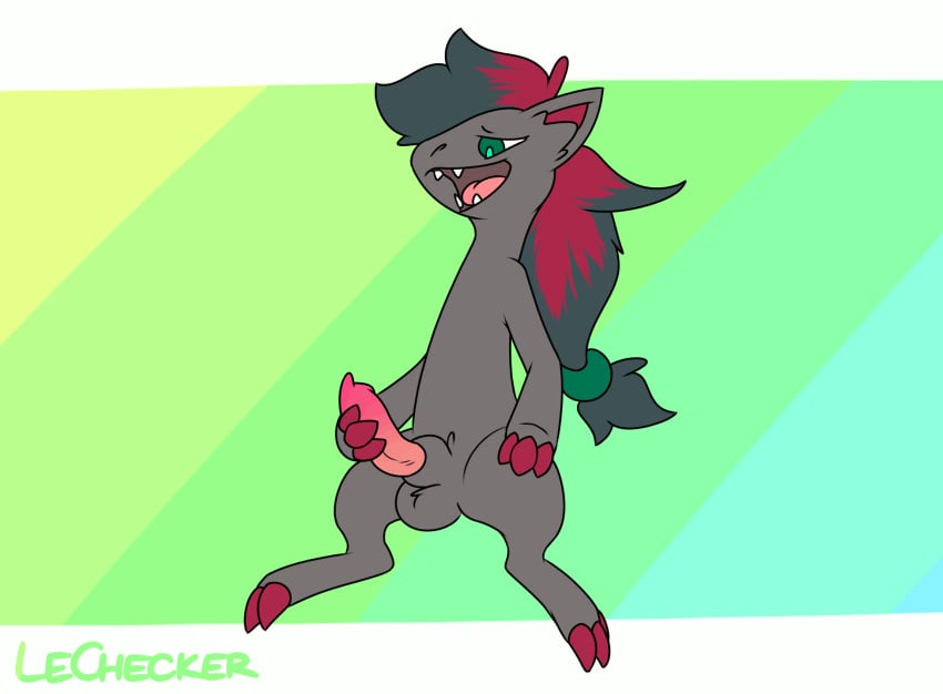 1boy 2019 alternate_color animated black_fur brown_fur canine checker claws digital_media_(artwork) erection feral fox fur green_eyes hair hi_res lechecker loop male male_only mammal masturbation nintendo nude open_mouth original_character penis pokémon_(species) pokemon pokemon_(species) pokemon_bw red_fur sheath simple_background smile solo text tongue video_games zoroark