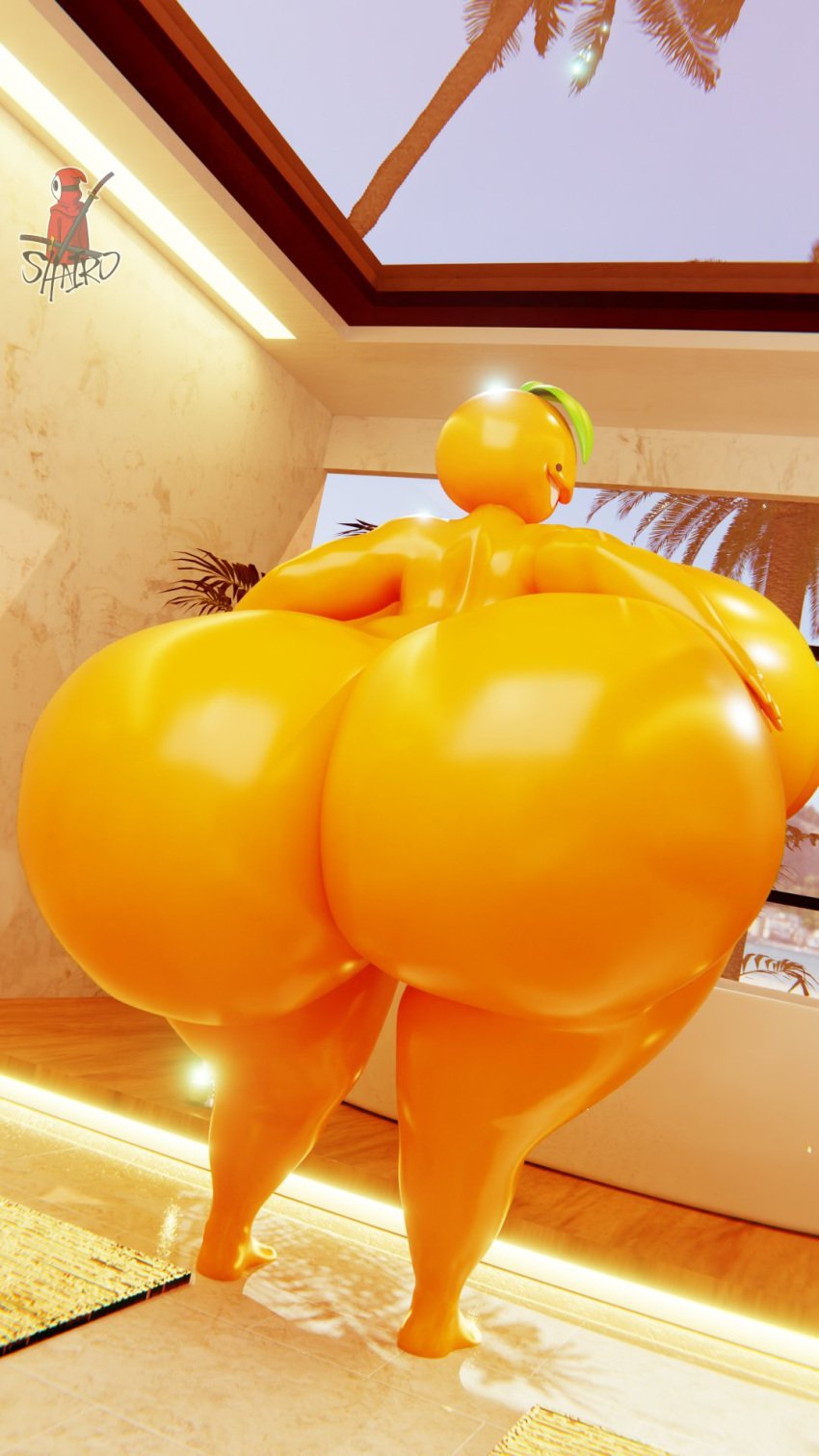 1girls 3d 3d_(artwork) ass barefoot breasts citrus_(orangejuicemann) completely_nude completely_nude_female female female_only full_body huge_ass huge_breasts looking_at_viewer looking_back naked naked_female nude nude_female shairo solo solo_female