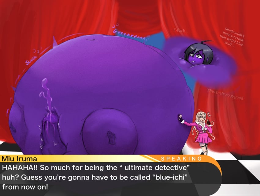 1boy1girl aroused aroused_face berrysquishyrat biting_lip blueberry blueberry_inflation blueberry_juice cumming danganronpa danganronpa_v3 ejaculation humiliation hyper hyper_penis immobile iruma_miu juice naked navel nude_male penis_expansion saihara_shuuichi spherical_inflation spike_chunsoft sunken_head sunken_limbs