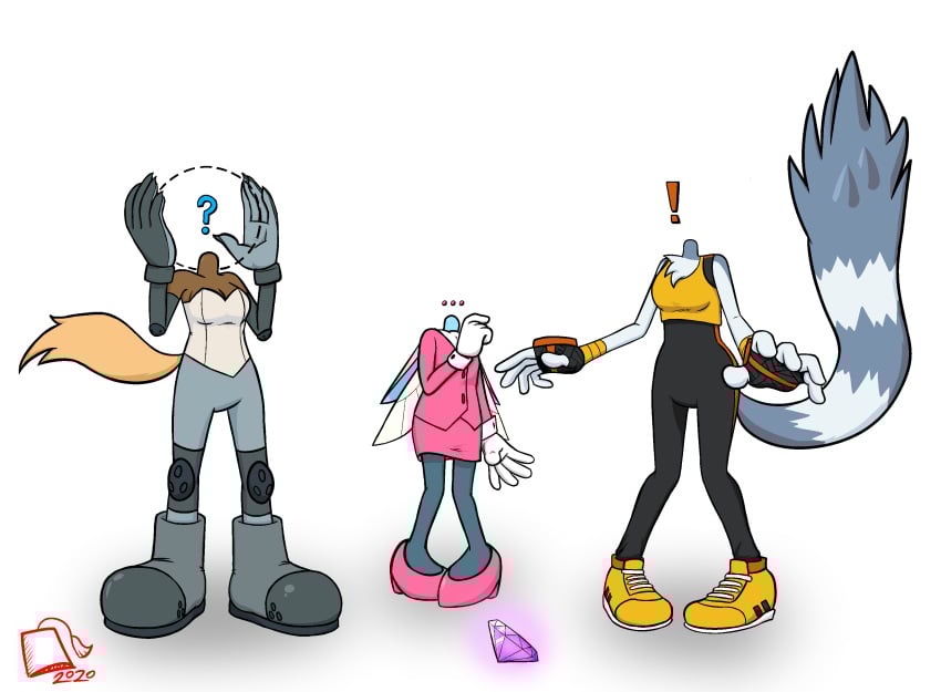chaos_emerald glowing_head head_swap headless headless_female headless_woman headswap holding_head idw_comics idw_publishing jewel_the_beetle missing_head purple_gem purple_gemstone shocked_expression sonic_(series) sonic_the_hedgehog_(idw) sonic_the_hedgehog_(series) spacedemonfez tangle_the_lemur whisper_the_wolf